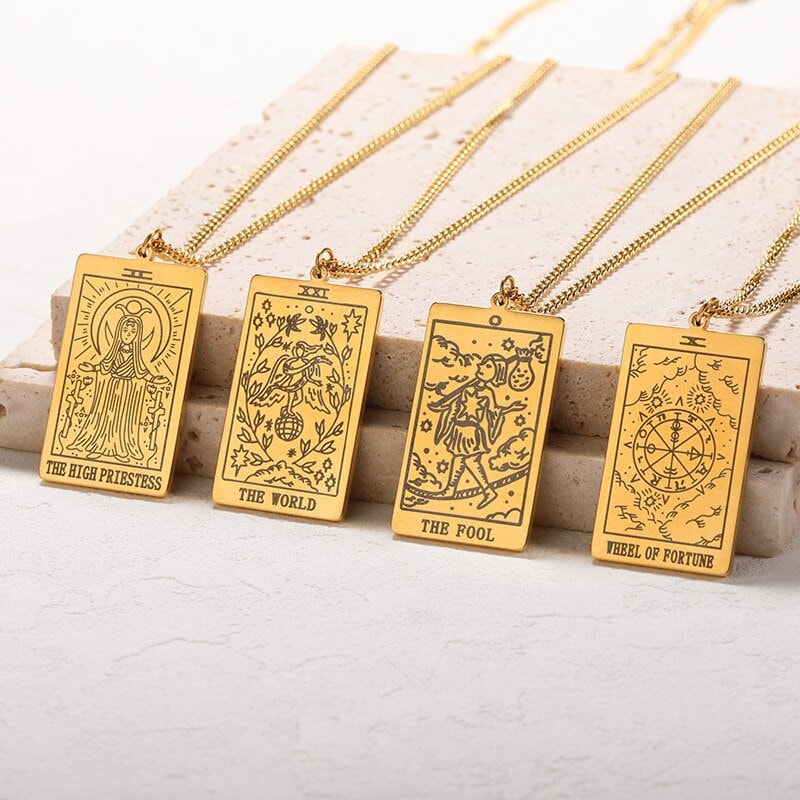Punk Cute Tarot Cards Pendant, 18K Gold Layered Necklace, Gothic Dainty Minimalist Jewelry, Delicate Handmade for Women, Gift for Her