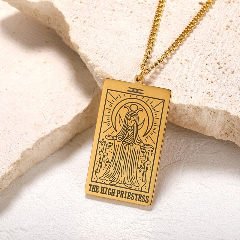 Punk Cute Tarot Cards Pendant, 18K Gold Layered Necklace, Gothic Dainty Minimalist Jewelry, Delicate Handmade for Women, Gift for Her