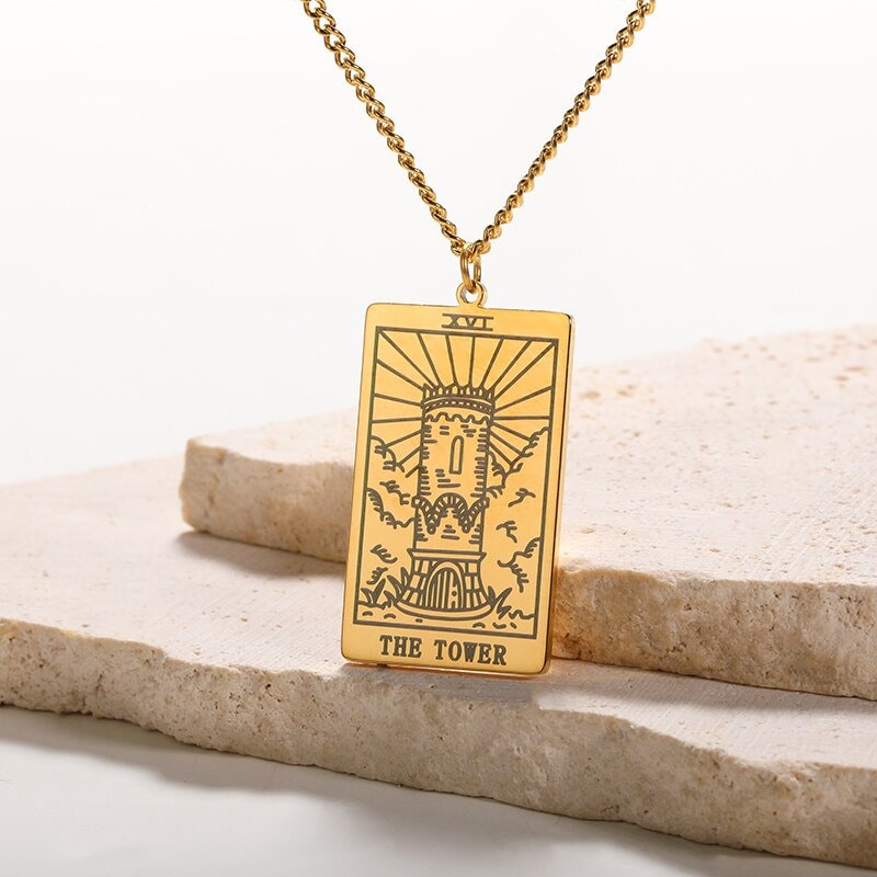 Punk Cute Tarot Cards Pendant, 18K Gold Layered Necklace, Gothic Dainty Minimalist Jewelry, Delicate Handmade for Women, Gift for Her