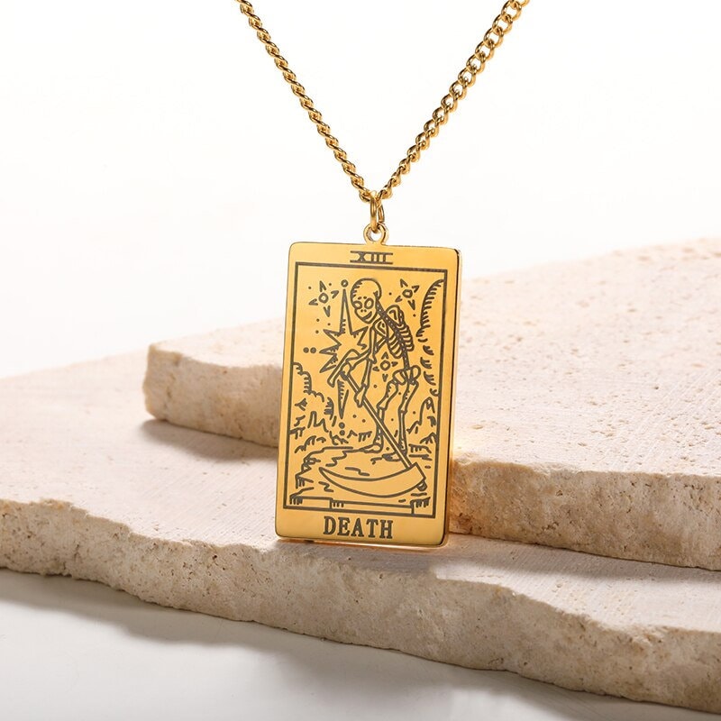 Punk Cute Tarot Cards Pendant, 18K Gold Layered Necklace, Gothic Dainty Minimalist Jewelry, Delicate Handmade for Women, Gift for Her