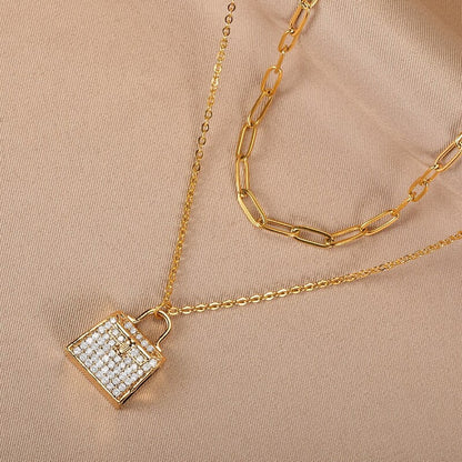 Punk Purse Handbag Pendant, 18K Gold Layered Necklace, Gothic Dainty Minimalist Jewelry, Delicate Handmade for Women, Gift for Her