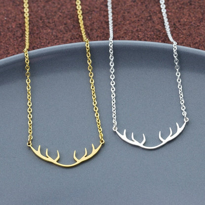 Punk Deer Antler Pendant, 18K Gold Layered Necklace, Gothic Dainty Minimalist Jewelry, Delicate Handmade for Women, Gift for Her