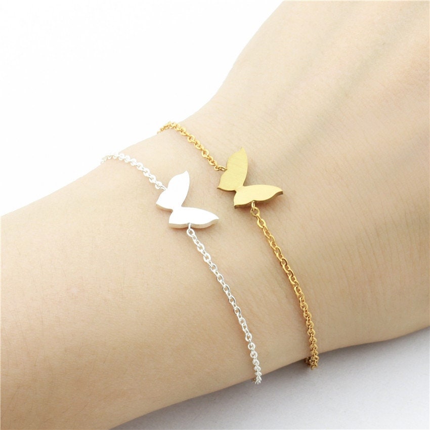 Boho Hippie Charm Cute Butterfly , 18K Gold Layered Yogi Bracelet, Dainty Minimalist Jewelry, Delicate Handmade for Women, Gift for Her