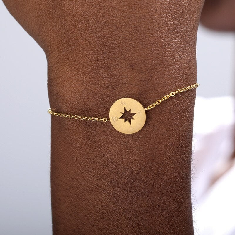 Boho Compass Star North South , 18K Gold Layered Yogi Bracelet, Dainty Minimalist Jewelry, Delicate Handmade for Women, Gift for Her
