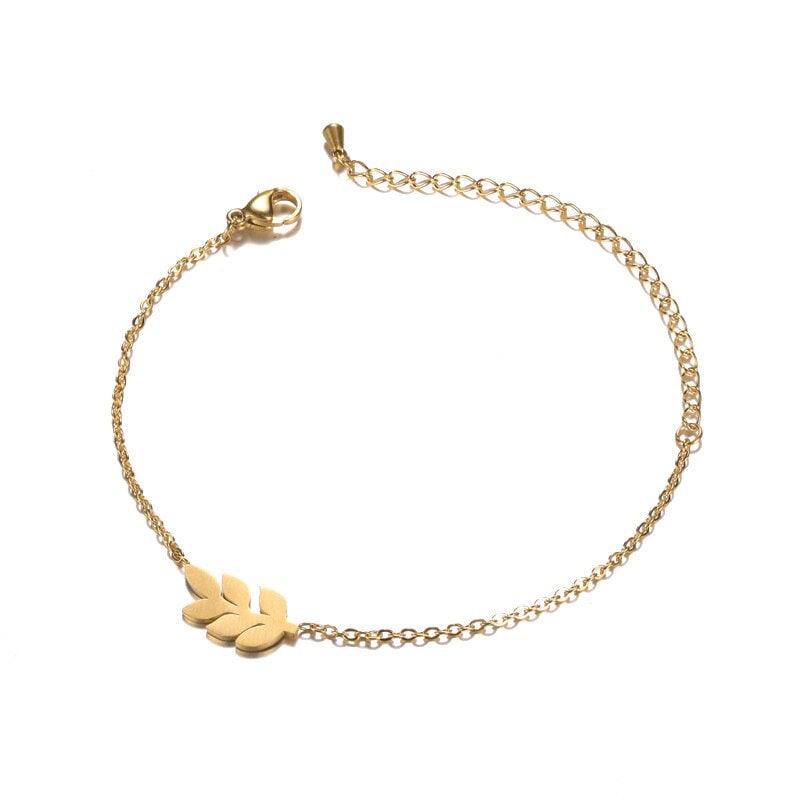Boho Charm Bay Leaf, 18K Gold Layered Yogi Bracelet, Dainty Minimalist Jewelry, Delicate Handmade for Women, Gift for Her