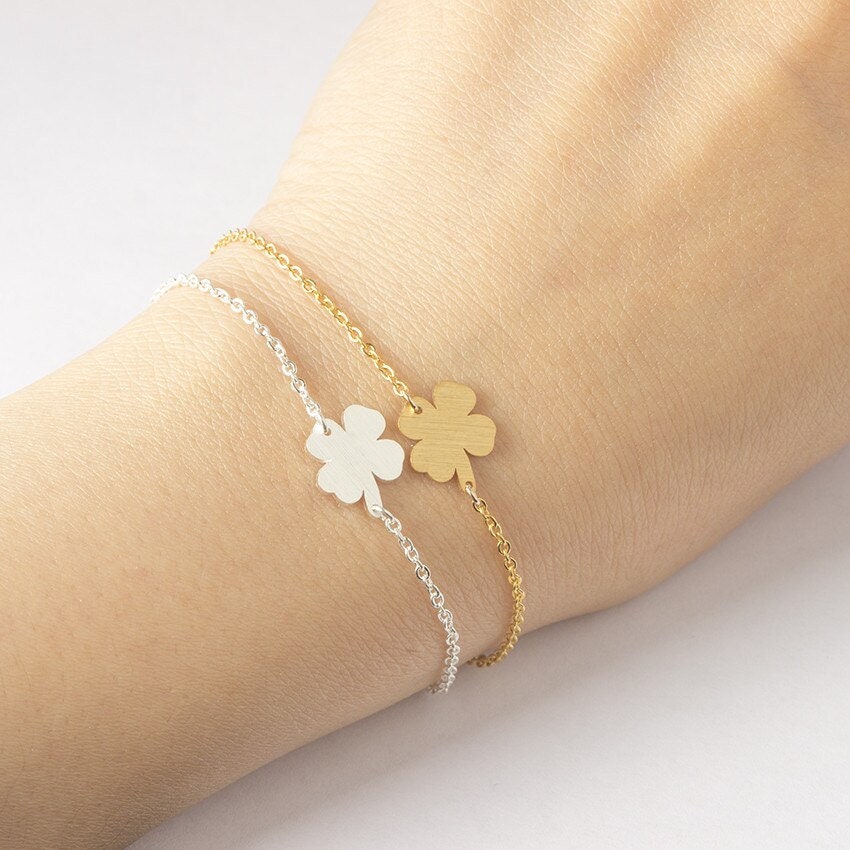 Boho Lucky Charm Clover , 18K Gold Layered Yogi Bracelet, Dainty Minimalist Jewelry, Delicate Handmade for Women, Gift for Her