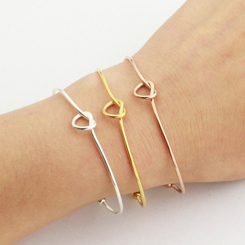 Boho Knot Heart Bangle, 18K Gold Layered Yogi Bracelet, Dainty Minimalist Jewelry, Delicate Handmade for Women, Gift for Her