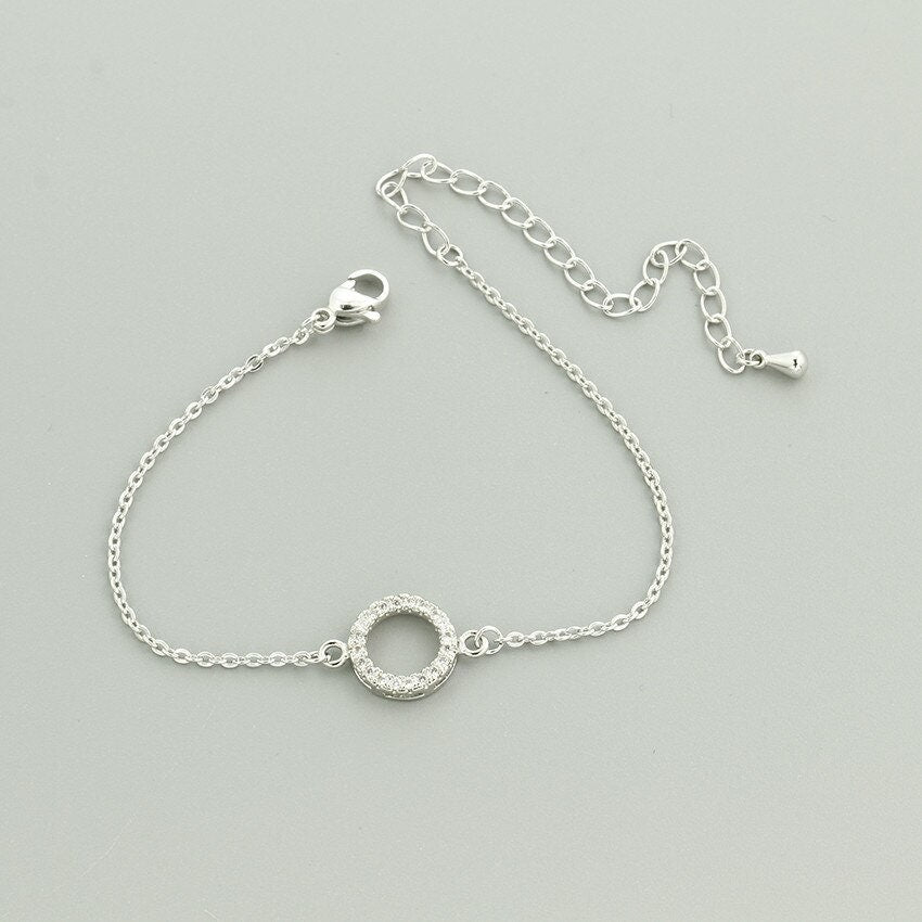 Boho Charm Crystal Round Circle , 18K Gold Layered Yogi Bracelet, Dainty Minimalist Jewelry, Delicate Handmade for Women, Gift for Her