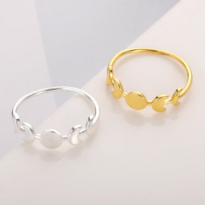 Punk Moon Cycle, 18K Gold Gothic Stackable Ring, Dainty Minimalist Jewelry, Delicate Handmade for Women, Gift for Her