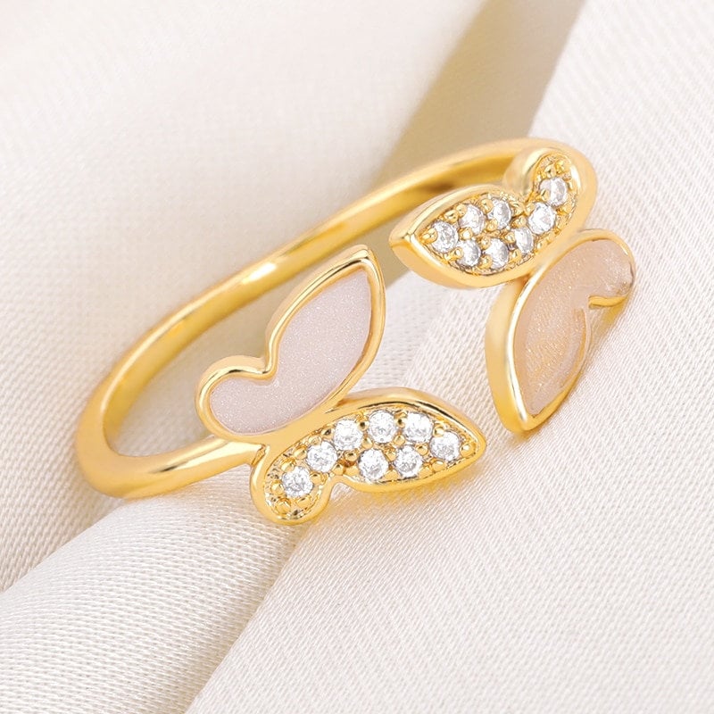 Boho Hippie Crystal Butterfly , 18K Gold Yogi Stackable Ring, Dainty Minimalist Jewelry, Delicate Handmade for Women, Gift for Her