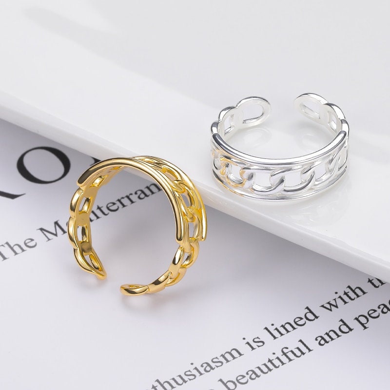 Punk Cuban Link Chain, 18K Gold Gothic Stackable Ring, Dainty Minimalist Jewelry, Delicate Handmade for Women, Gift for Her