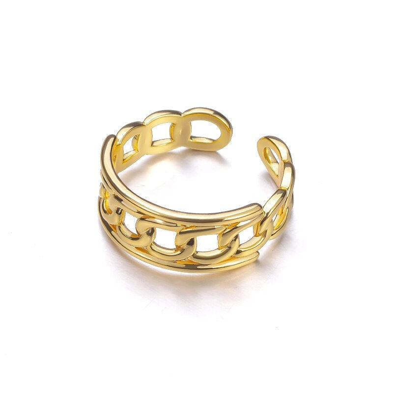 Punk Cuban Link Chain, 18K Gold Gothic Stackable Ring, Dainty Minimalist Jewelry, Delicate Handmade for Women, Gift for Her