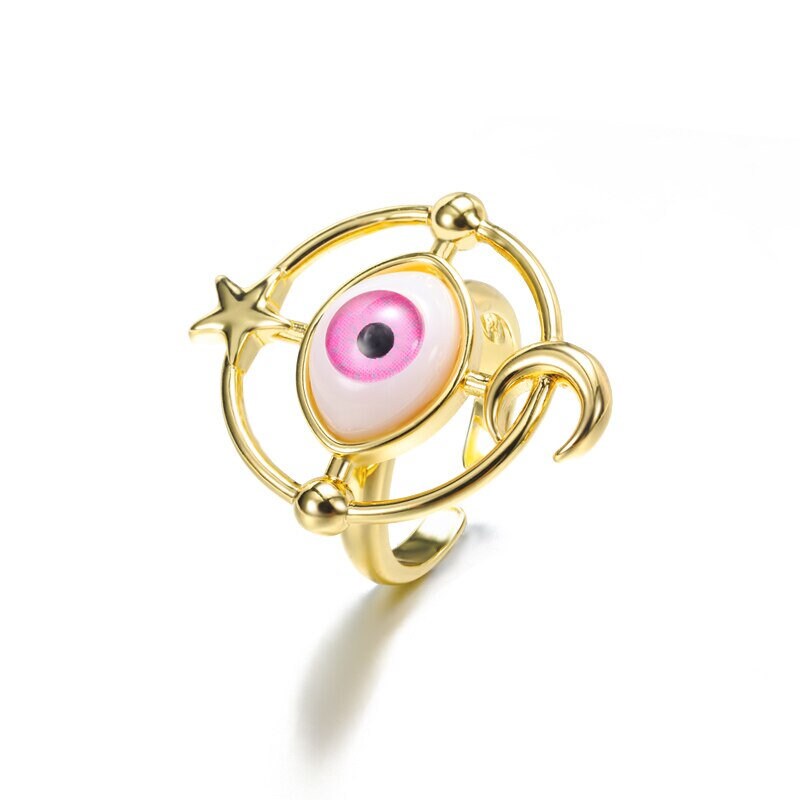 Punk Large Evil Eye Amulet, 18K Gold Gothic Stackable Ring, Dainty Minimalist Jewelry, Delicate Handmade for Women, Gift for Her