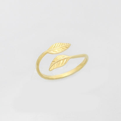 Hippie Boho Leaf, 18K Gold Yogi Stackable Ring, Dainty Minimalist Jewelry, Delicate Handmade for Women, Gift for Her
