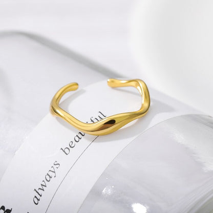 Punk Organic Waves, 18K Gold Cute Stackable Ring, Dainty Minimalist Jewelry, Delicate Handmade for Women, Gift for Her