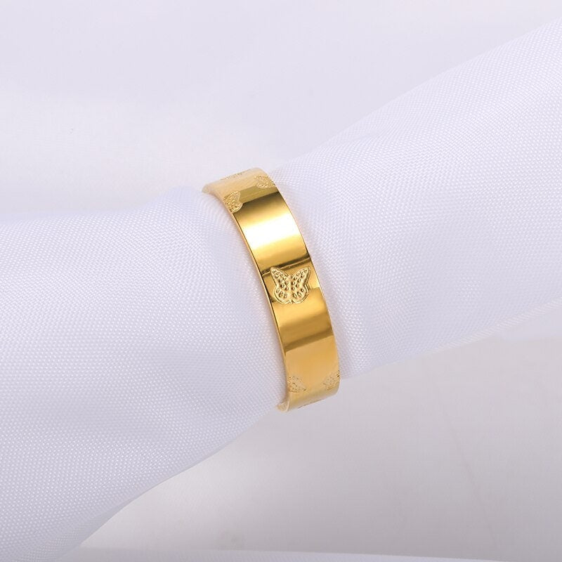 Punk Engraved Butterfly, 18K Gold Gothic Stackable Ring, Dainty Minimalist Jewelry, Delicate Handmade for Women, Gift for Her