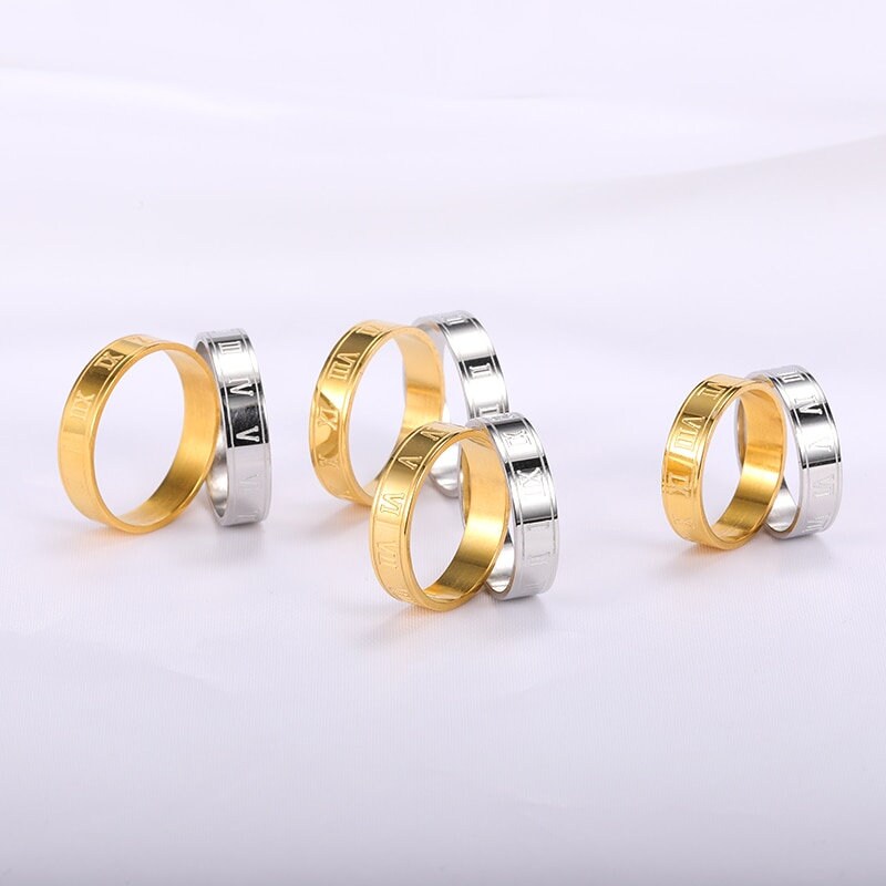 Punk Roman Numerals Engraved, 18K Gold Gothic Stackable Ring, Dainty Minimalist Jewelry, Delicate Handmade for Women, Gift for Her