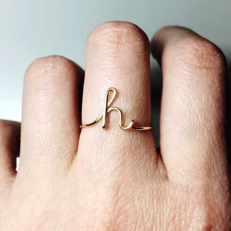 Custom Initials Letter, 18K Gold Personalized Stackable Ring, Dainty Minimalist Jewelry, Delicate Handmade for Women, Gift for Her