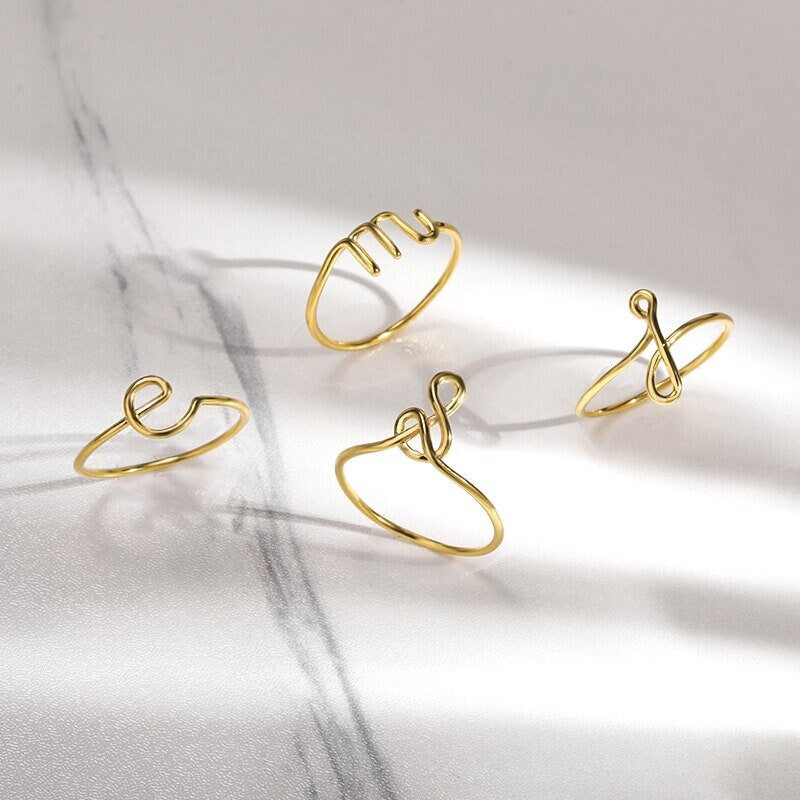 Custom Initials Letter, 18K Gold Personalized Stackable Ring, Dainty Minimalist Jewelry, Delicate Handmade for Women, Gift for Her