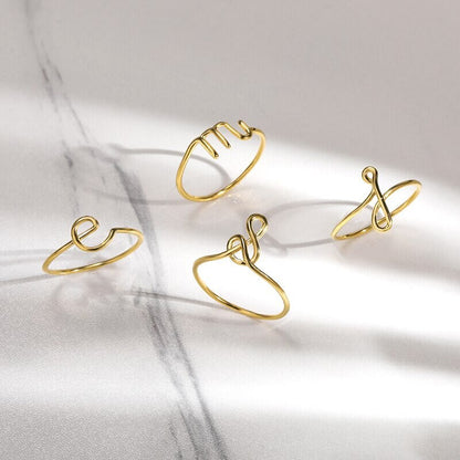 Custom Initials Letter, 18K Gold Personalized Stackable Ring, Dainty Minimalist Jewelry, Delicate Handmade for Women, Gift for Her
