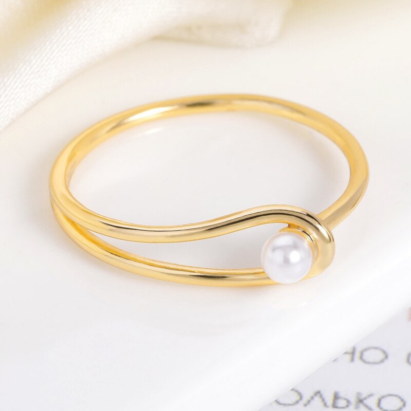 Punk Elegant Pearl , 18K Gold Gothic Stackable Ring, Dainty Minimalist Jewelry, Delicate Handmade for Women, Gift for Her
