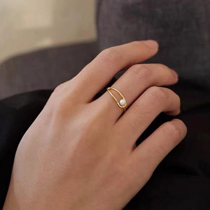 Punk Elegant Pearl , 18K Gold Gothic Stackable Ring, Dainty Minimalist Jewelry, Delicate Handmade for Women, Gift for Her