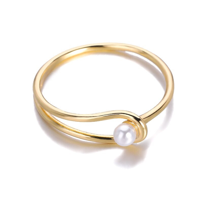 Punk Elegant Pearl , 18K Gold Gothic Stackable Ring, Dainty Minimalist Jewelry, Delicate Handmade for Women, Gift for Her