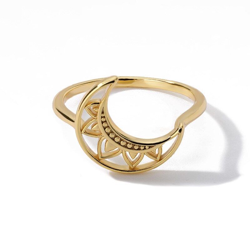 18K Gold Moon Ring, Henna Moon Ring, Moon Fashion Ring for Women, Gift for Her