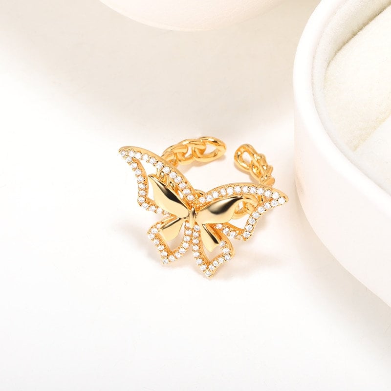 Boho Butterfly Crystal, 18K Gold Yogi Stackable Ring, Dainty Minimalist Jewelry, Delicate Handmade for Women, Gift for Her