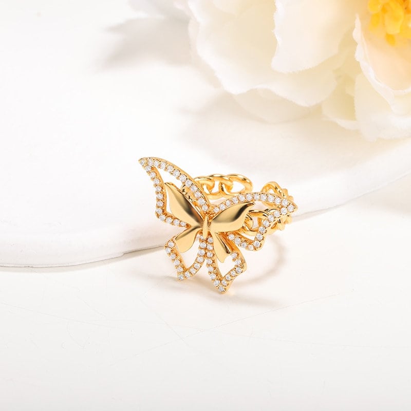 Boho Butterfly Crystal, 18K Gold Yogi Stackable Ring, Dainty Minimalist Jewelry, Delicate Handmade for Women, Gift for Her