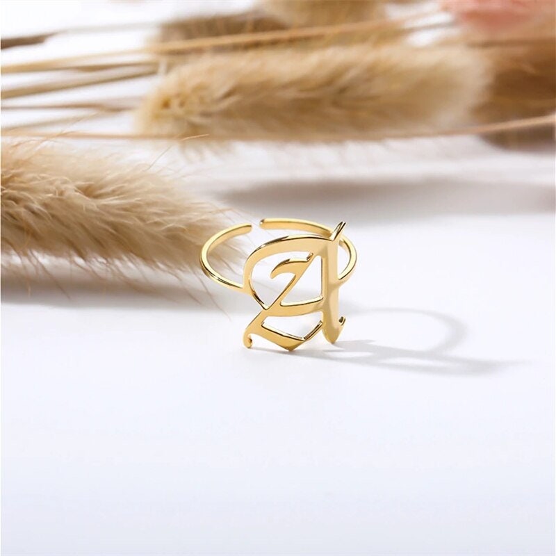 Custom Letter Initial, 18K Gold Personalized Stackable Ring, Dainty Minimalist Jewelry, Delicate Handmade for Women, Gift for Her