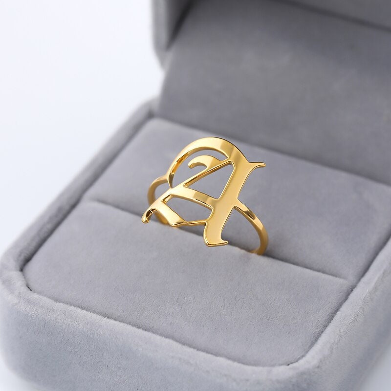 Custom Letter Initial, 18K Gold Personalized Stackable Ring, Dainty Minimalist Jewelry, Delicate Handmade for Women, Gift for Her