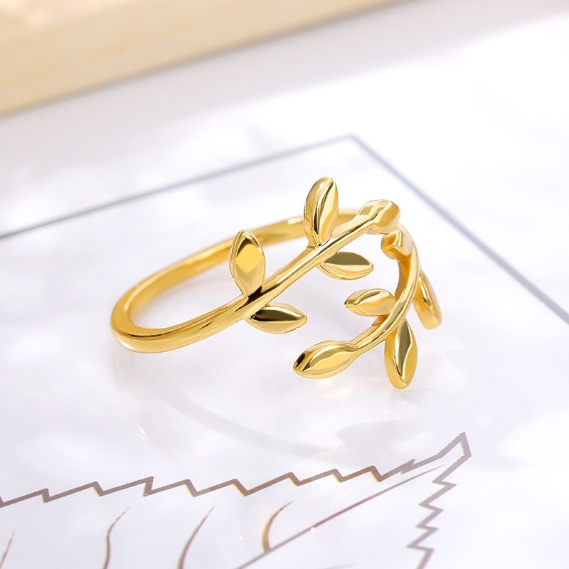 Boho Olive Branch, 18K Gold Yogi Stackable Ring, Dainty Minimalist Jewelry, Delicate Handmade for Women, Gift for Her
