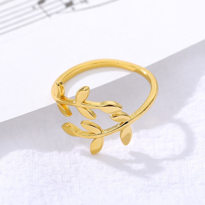 Boho Olive Branch, 18K Gold Yogi Stackable Ring, Dainty Minimalist Jewelry, Delicate Handmade for Women, Gift for Her