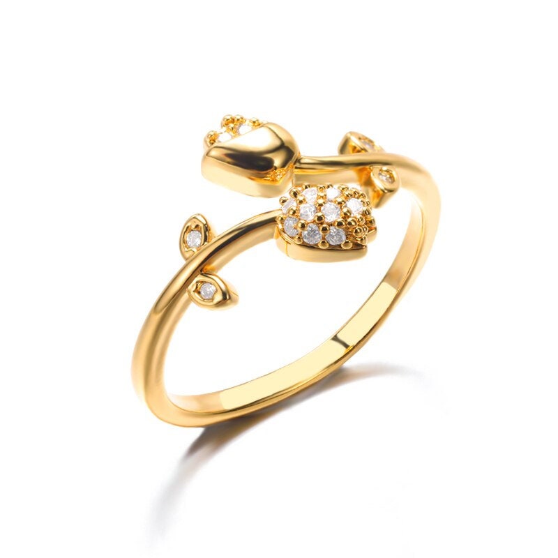 Boho Rose Flower Hippie, 18K Gold Yogi Stackable Ring, Dainty Minimalist Jewelry, Delicate Handmade for Women, Gift for Her