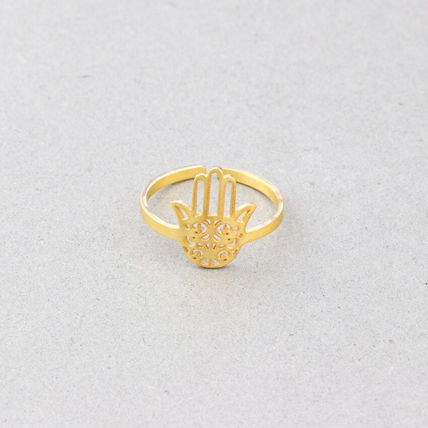 Punk Fatima Hamsa Hand, 18K Gold Gothic Stackable Ring, Dainty Minimalist Jewelry, Delicate Handmade for Women, Gift for Her