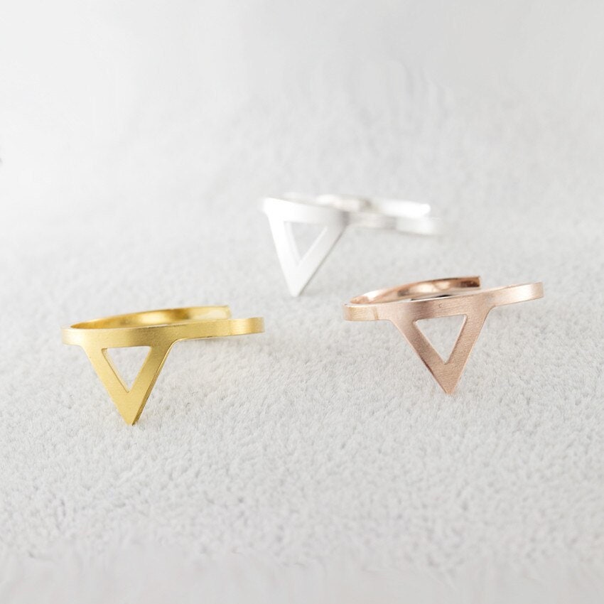Boho Triangle, 18K Gold Yogi Stackable Ring, Dainty Minimalist Jewelry, Delicate Handmade for Women, Gift for Her