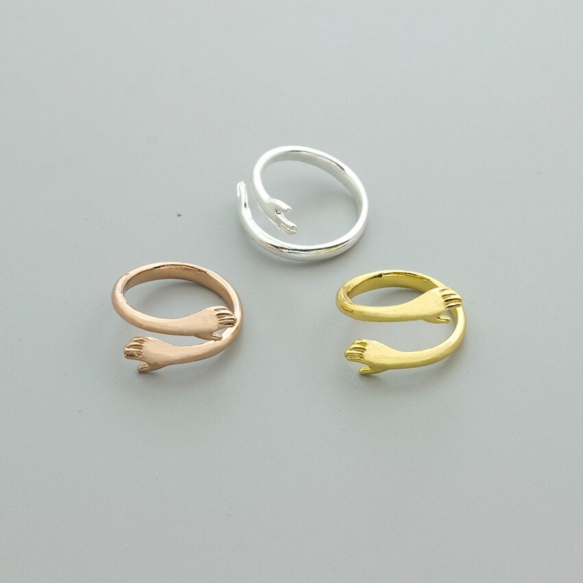 Punk Hug Wrap Arms, 18K Gold Gothic Stackable Ring, Dainty Minimalist Jewelry, Delicate Handmade for Women, Gift for Her