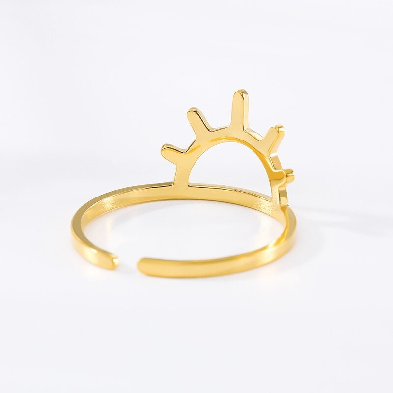 Boho Cute Sun, 18K Gold Yogi Stackable Ring, Dainty Minimalist Jewelry, Delicate Handmade for Women, Gift for Her
