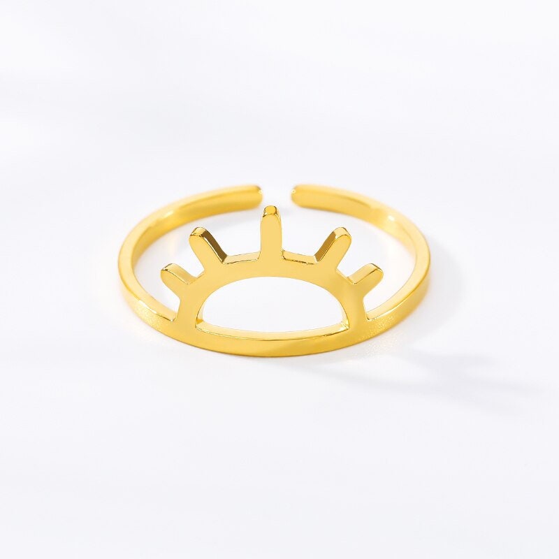 Boho Cute Sun, 18K Gold Yogi Stackable Ring, Dainty Minimalist Jewelry, Delicate Handmade for Women, Gift for Her