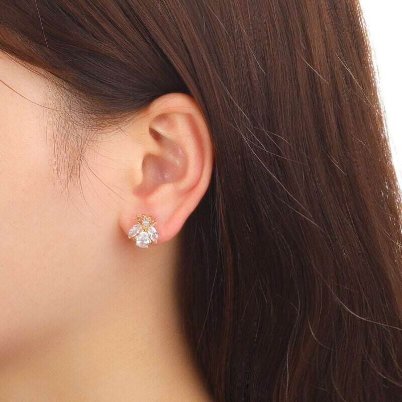 Boho Crystal Beetle Studs, 18K Gold Everyday Earrings, Cicada Dainty Minimalist Jewelry, Delicate Handmade  for Women, Gift for Her