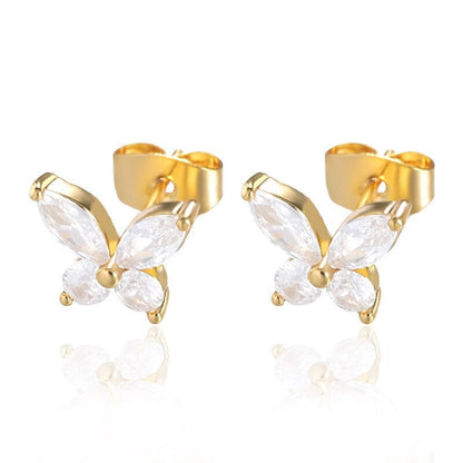 Boho Crystal Butterfly, 18K Gold Everyday Earrings, Dainty Minimalist Jewelry, Delicate Handmade  for Women, Gift for Her