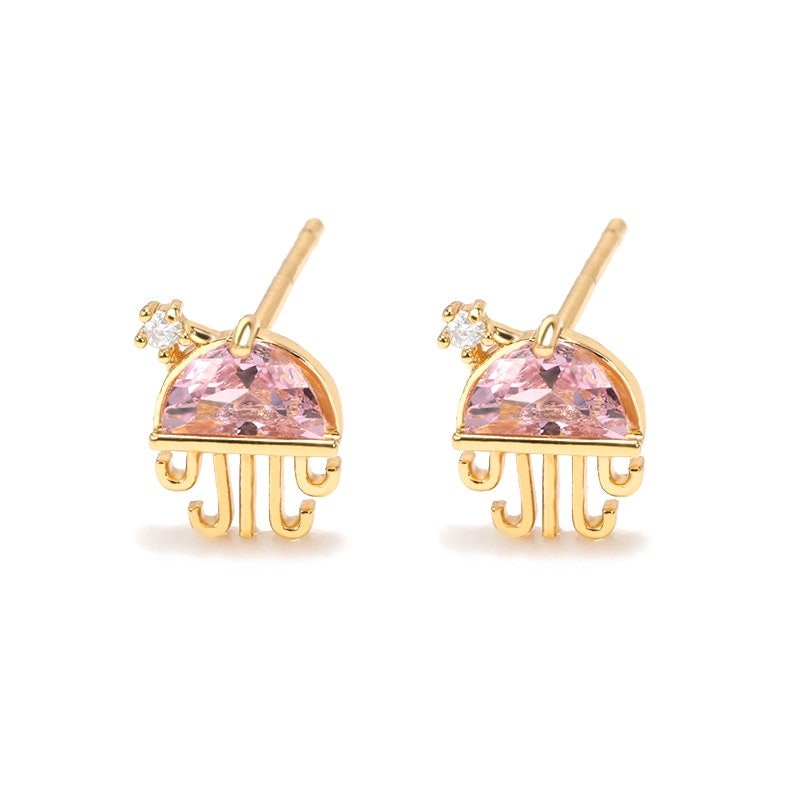 Boho Cute Jellyfish Studs, 18K Gold Everyday Earrings, Dainty Minimalist Jewelry, Delicate Handmade  for Women, Gift for Her