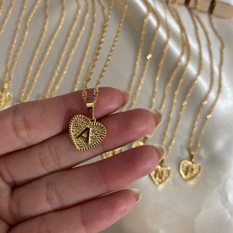 Dainty Heart Necklace, 18K Gold Custom Initials Necklace, Gold Heart Necklace for Women, Gift for Her