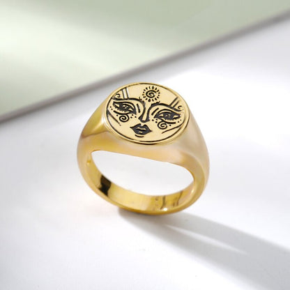 Gothic Face Ring, 18K Gold Face Ring, Gold Signet Ring, Signet Face Ring, Gothic Fashion Ring for Women, Gift for Her