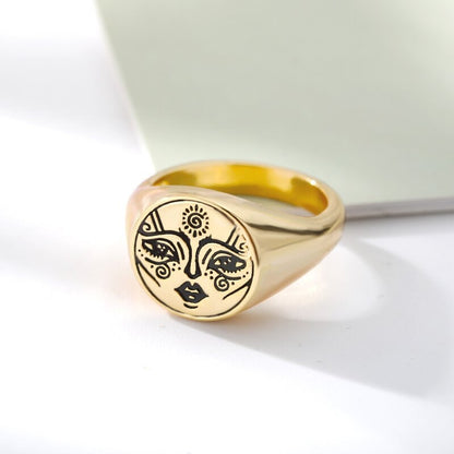 Gothic Face Ring, 18K Gold Face Ring, Gold Signet Ring, Signet Face Ring, Gothic Fashion Ring for Women, Gift for Her