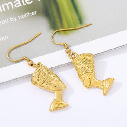 Nefertiti Drop Earrings, 18K Gold Egyptian Queen Earrings, Gold Nefertiti Earrings for Women, Gift for Her