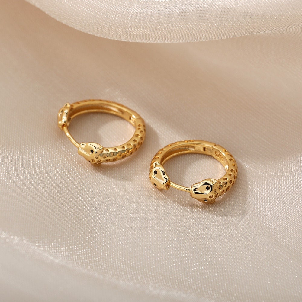 Snake Head Hoops, 18K Gold Everyday Earrings, Dainty Minimalist Jewelry, Punk Gothic Delicate Handmade for Women, Gift for Her