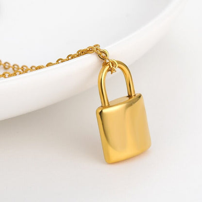 Dainty Lock Necklace, 18K Gold Lock Pendant, Punk Fashion Necklace for Women, Gift for Her