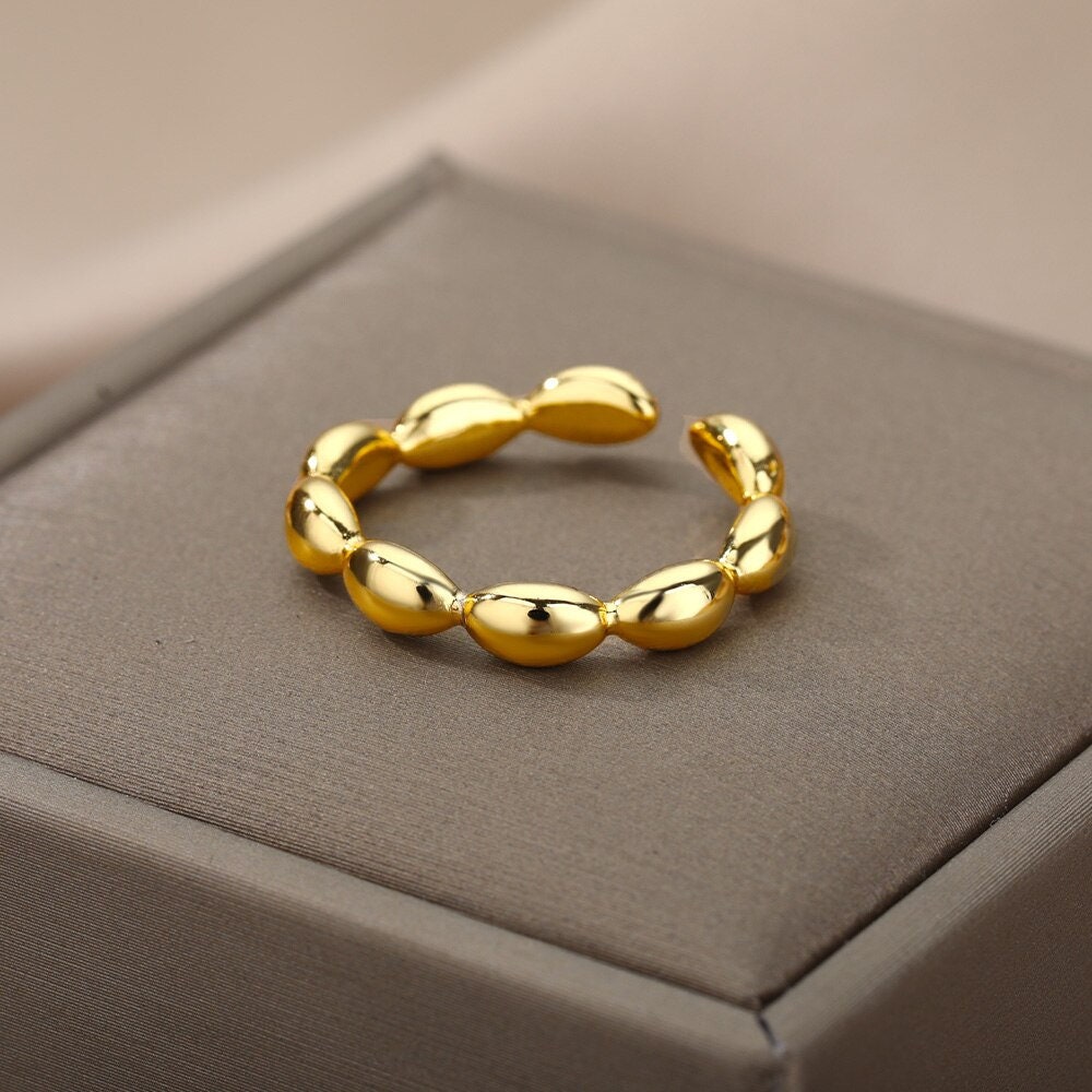 Gold Bead Ring, 18K Gold Stackable, Dainty Minimalist Jewelry, Boho Delicate Handmade for Women, Gift for Her